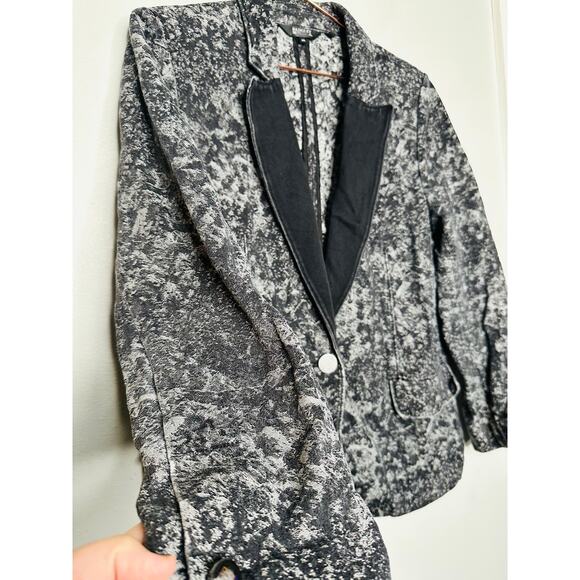 BADGLEY MISCHKA Grey Black Printed Floral 100% Cotton Fitted Charlie Blazer XL - Picture 5 of 12